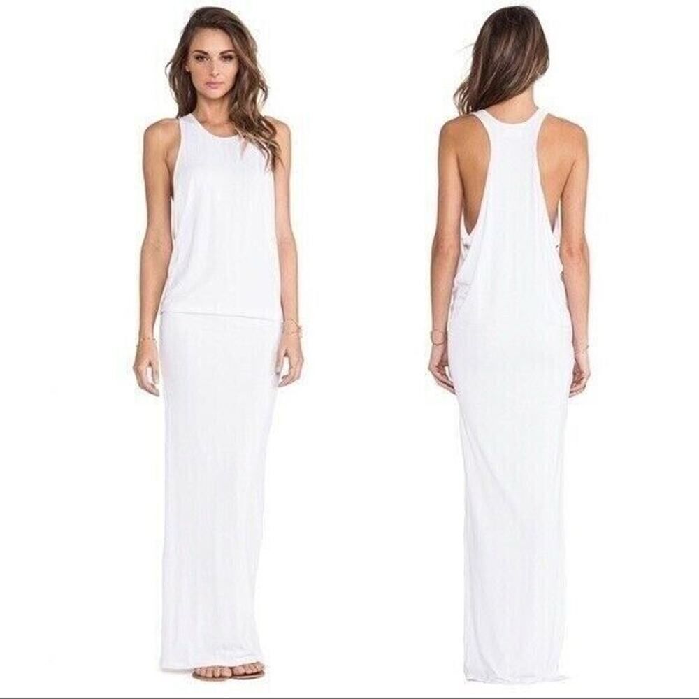 $195 MIKOH Mavericks Revolve Racerback High Neck Maxi Dress Designer Stretch M 2